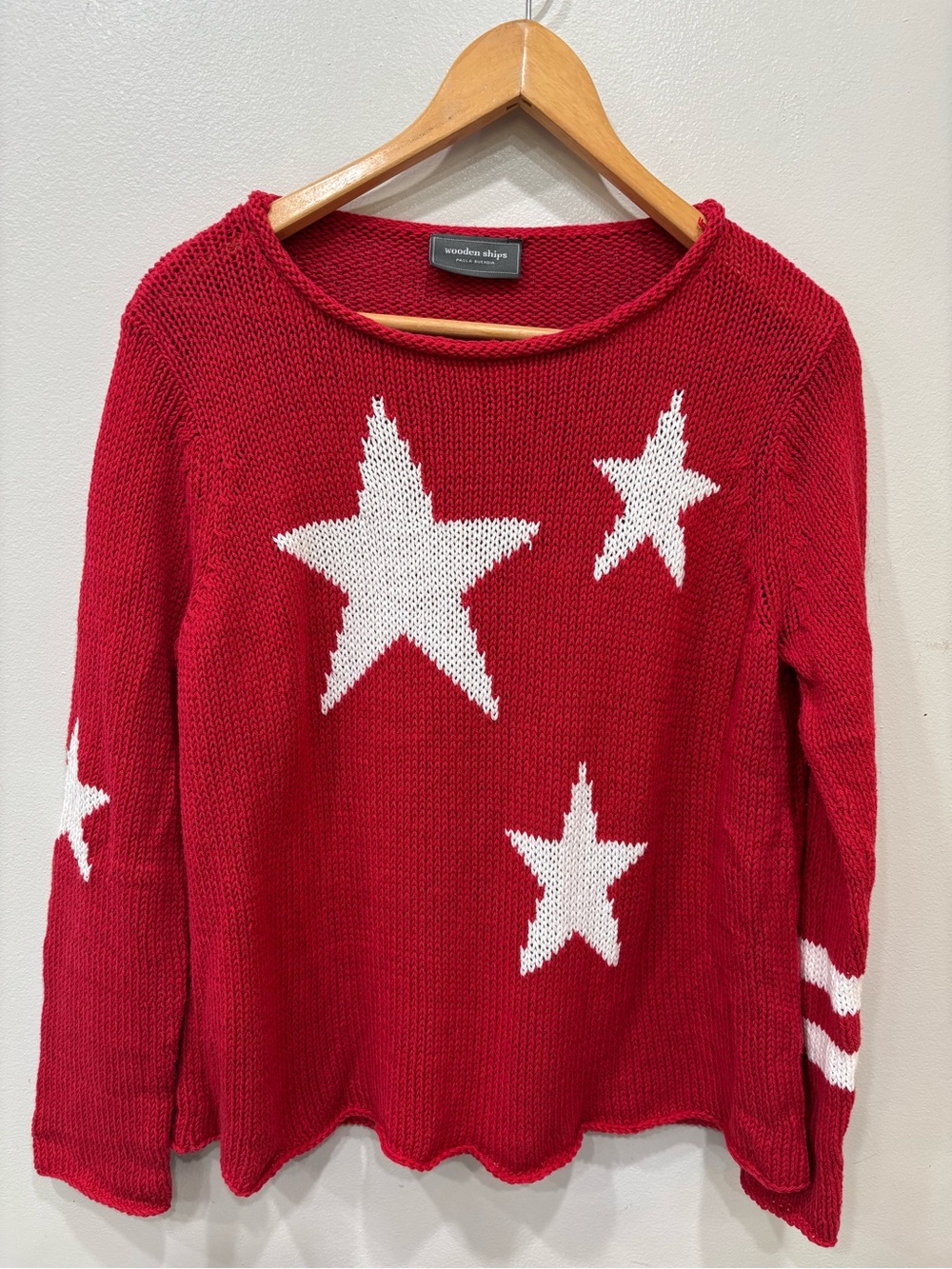 Wooden Ships Red White Star Knit Crewneck Sweater Women’s Size S/M